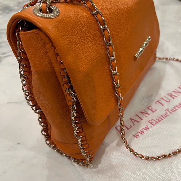 Elaine Turner Nala Tangerine Leather Shoulder Bag with Chain Strap - Picture 2 of 7